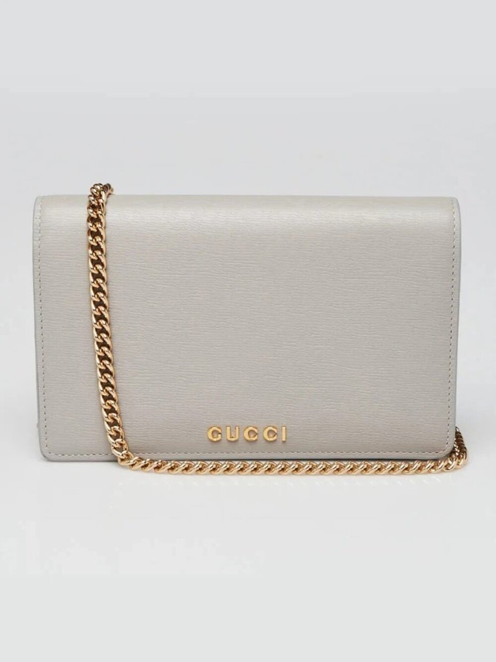 Gucci Grey Textured Calfskin Leather Script Logo Wallet on Chain Crossbody Bag